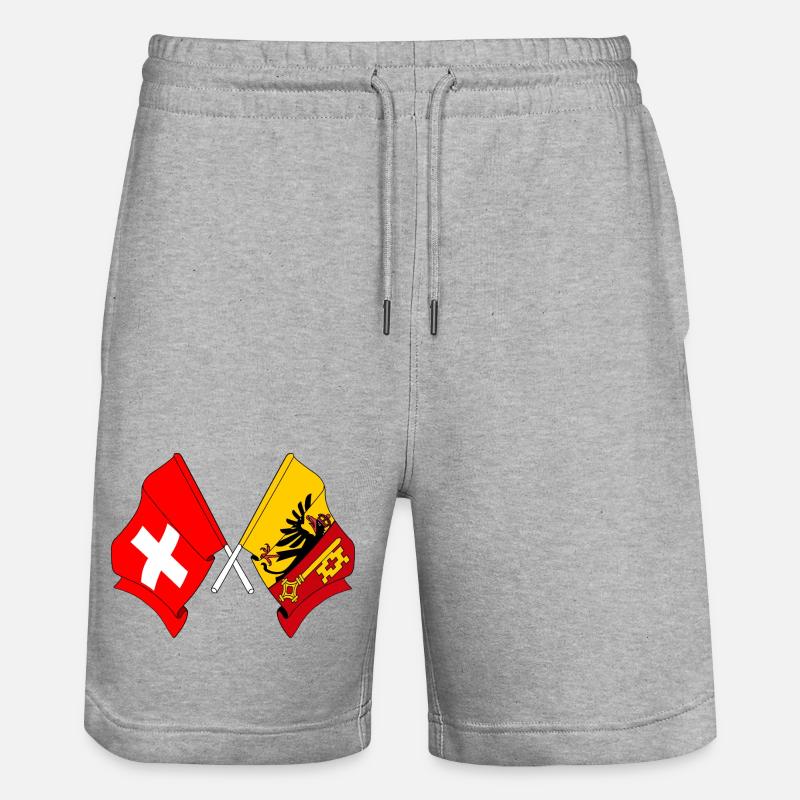 Flagge Schweiz und Flagge Kanton oder Genf - Stanley/Stella Unisex Bio Joggingshorts Trainer  - Grau meliert