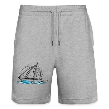 Segelboot Zeichnung - Stanley/Stella Unisex Bio Joggingshorts Trainer  - Grau meliert - Vorne - Nik (191cm) & Marisol (170cm)