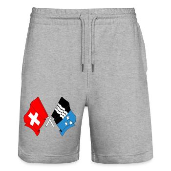 Flagge Schweiz und Flagge Aargau - Stanley/Stella Unisex Bio Joggingshorts Trainer  - Grau meliert - Vorne - Nik (191cm) & Marisol (170cm)