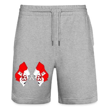 Deux drapeaux d’Obwald Suisse - Short de jogging bio TRAINER Stanley/Stella unisexe - gris chiné - Devant - Nik (191cm) & Marisol (170cm)