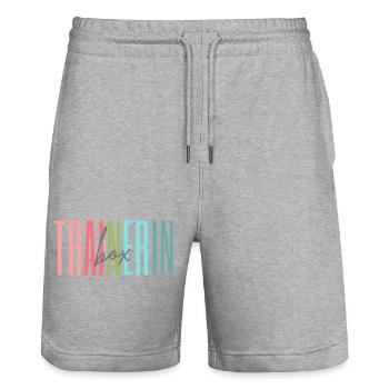 Trainerin Box Boxtrainerin Kampfsport Geschenk - Stanley/Stella Unisex Bio Joggingshorts Trainer  - Grau meliert - Vorne - Nik (191cm) & Marisol (170cm)
