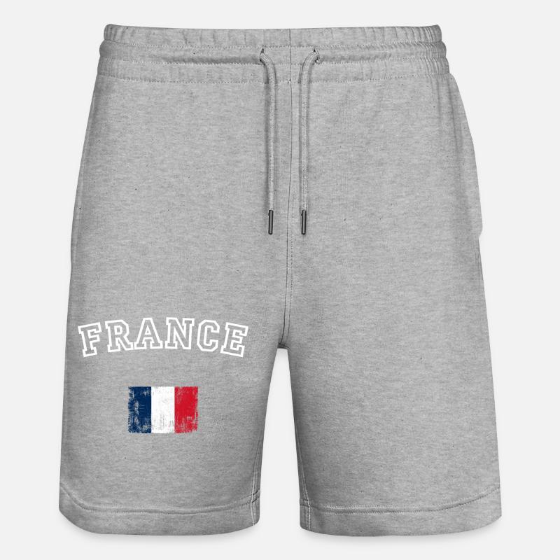 Frankreich Flagge Pinsel Grafik - Stanley/Stella Unisex Bio Joggingshorts Trainer  - Grau meliert