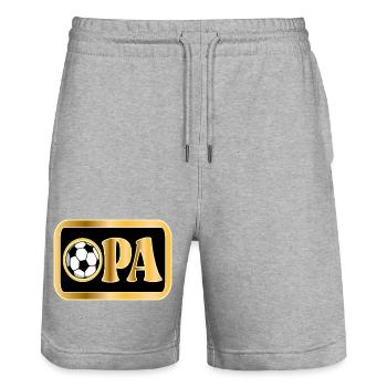 SCHRIFTZUG OPA FUßBALL - RENTNER - Stanley/Stella Unisex Bio Joggingshorts Trainer  - Grau meliert - Vorne - Nik (191cm) & Marisol (170cm)