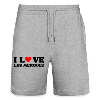 I Love les Merguez - Short de jogging bio TRAINER Stanley/Stella unisexe - gris chiné - Devant - Nik (191cm) & Marisol (170cm)