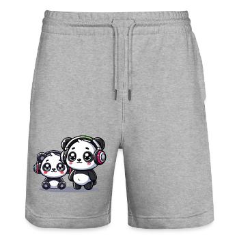 Cute Panda Headphone Motif - Stanley/Stella Trainer Unisex Organic Jogging Shorts - heather grey - Front - Nik (191cm) & Marisol (170cm)