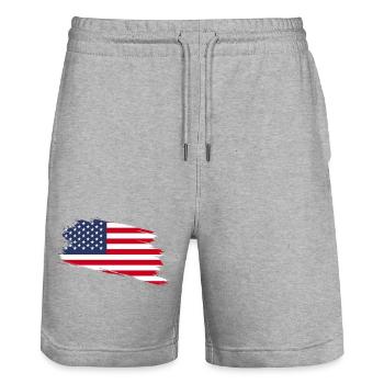 The United States of America - Stanley/Stella Trainer Unisex Organic Jogging Shorts - heather grey - Front - Nik (191cm) & Marisol (170cm)