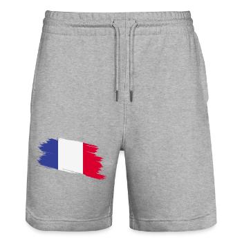 France - Stanley/Stella Trainer Unisex Organic Jogging Shorts - heather grey - Front - Nik (191cm) & Marisol (170cm)