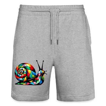 Harlequin Snail - Stanley/Stella Trainer Unisex Organic Jogging Shorts - heather grey - Front - Nik (191cm) & Marisol (170cm)