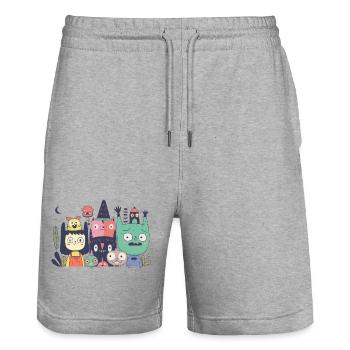 Soir - Short de jogging bio TRAINER Stanley/Stella unisexe - gris chiné - Devant - Nik (191cm) & Marisol (170cm)