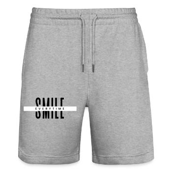 Smile Everytime – Minimal Positive Typography - Stanley/Stella Trainer Unisex Organic Jogging Shorts - heather grey - Front - Nik (191cm) & Marisol (170cm)