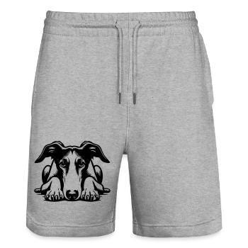 Galgo Head with Paws - Stanley/Stella Trainer Unisex Organic Jogging Shorts - heather grey - Front - Nik (191cm) & Marisol (170cm)