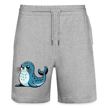 Seal - Stanley/Stella Trainer Unisex Organic Jogging Shorts - heather grey - Front - Nik (191cm) & Marisol (170cm)