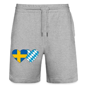 Suède Bavière Drapeau Coeur - Short de jogging bio TRAINER Stanley/Stella unisexe - gris chiné - Devant - Nik (191cm) & Marisol (170cm)