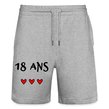 18. 18 ANS. 18e ANNIVERSAIRE. ANNIVERSAIRE 18 ANS. - Short de jogging bio TRAINER Stanley/Stella unisexe - gris chiné - Devant - Nik (191cm) & Marisol (170cm)