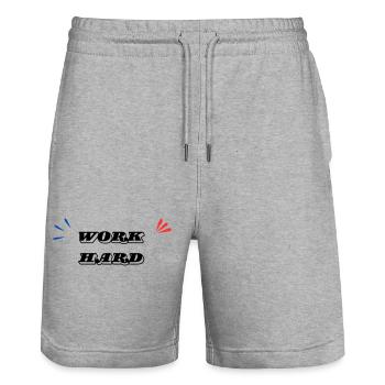 Work Hard Minimal - Stanley/Stella Trainer Unisex Organic Jogging Shorts - heather grey - Front - Nik (191cm) & Marisol (170cm)