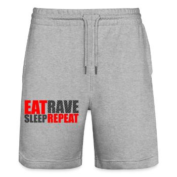 Eat Sleep Rave Repeat Essen Schlafen Raven Spruch - Stanley/Stella Unisex Bio Joggingshorts Trainer  - Grau meliert - Vorne - Nik (191cm) & Marisol (170cm)