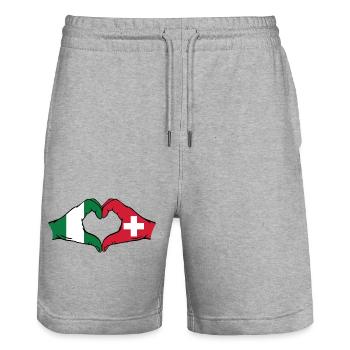 Nigeria Suisse Drapeau Mains Coeur Forme - Short de jogging bio TRAINER Stanley/Stella unisexe - gris chiné - Devant - Nik (191cm) & Marisol (170cm)