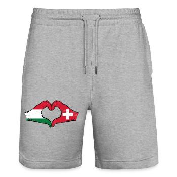Hongrie Suisse Drapeau Mains Coeur Forme Utilisé - Short de jogging bio TRAINER Stanley/Stella unisexe - gris chiné - Devant - Nik (191cm) & Marisol (170cm)