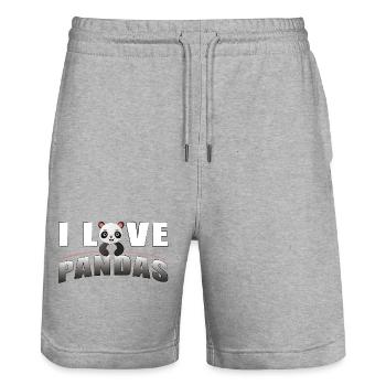 I love PANDAS - Stanley/Stella Trainer Unisex Organic Jogging Shorts - heather grey - Front - Nik (191cm) & Marisol (170cm)