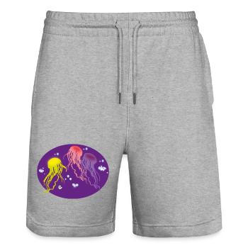 Quallen mehrfarbig - Stanley/Stella Unisex Bio Joggingshorts Trainer  - Grau meliert - Vorne - Nik (191cm) & Marisol (170cm)