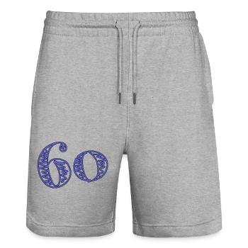 HAPPY BIRTHDAY. HAPPY BIRTHDAY. ANNIVERSARY. - Stanley/Stella Trainer Unisex Organic Jogging Shorts - heather grey - Front - Nik (191cm) & Marisol (170cm)