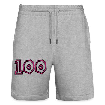 100. 100 YEARS. 100th ANNIVERSARY. BIRTHDAY 100 - Stanley/Stella Trainer Unisex Organic Jogging Shorts - heather grey - Front - Nik (191cm) & Marisol (170cm)