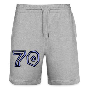 70. 70 ANS. 70e ANNIVERSAIRE. ANNIVERSAIRE 70 ANS. - Short de jogging bio TRAINER Stanley/Stella unisexe - gris chiné - Devant - Nik (191cm) & Marisol (170cm)