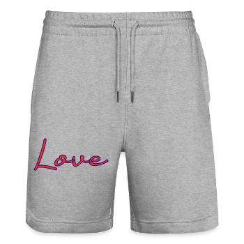 LIEBE. PAAR. GERADE VERHEIRATET. Junggesellinnenabschied. VALENTINSTAG. - Stanley/Stella Unisex Bio Joggingshorts Trainer  - Grau meliert - Vorne - Nik (191cm) & Marisol (170cm)