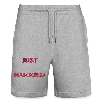 GERADE VERHEIRATET. Junggesellinnenabschied. VALENTINSTAG. PAAR - Stanley/Stella Unisex Bio Joggingshorts Trainer  - Grau meliert - Vorne - Nik (191cm) & Marisol (170cm)