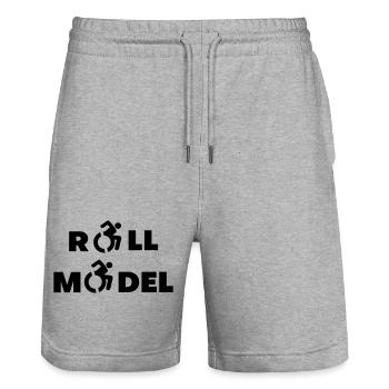 Jeder Rollstuhlfahrer ist ein Vorbild # - Stanley/Stella Unisex Bio Joggingshorts Trainer  - Grau meliert - Vorne - Nik (191cm) & Marisol (170cm)