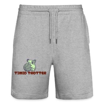 Timid Trotter opossum slogans - Stanley/Stella Trainer Unisex Organic Jogging Shorts - heather grey - Front - Nik (191cm) & Marisol (170cm)