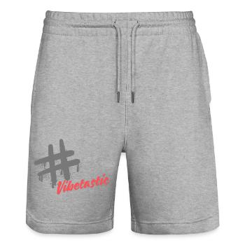 Vibetastic hatch tag slogan - Stanley/Stella Trainer Unisex Organic Jogging Shorts - heather grey - Front - Nik (191cm) & Marisol (170cm)