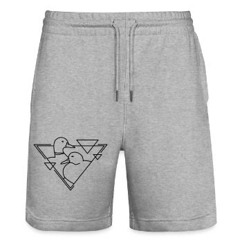 Two ducks in geometric design - Stanley/Stella Trainer Unisex Organic Jogging Shorts - heather grey - Front - Nik (191cm) & Marisol (170cm)