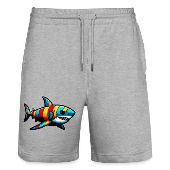 Shark - Stanley/Stella Trainer Unisex Organic Jogging Shorts - heather grey - Front - Nik (191cm) & Marisol (170cm)