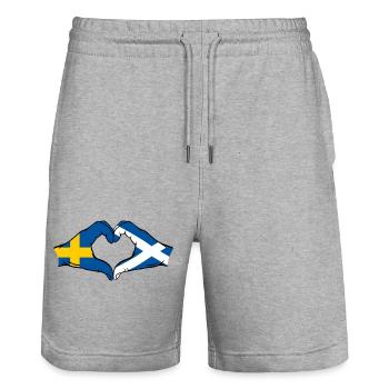 Sweden Scotland Hands Heart Shape - Stanley/Stella Trainer Unisex Organic Jogging Shorts - heather grey - Front - Nik (191cm) & Marisol (170cm)