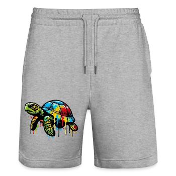 Turtle - Stanley/Stella Trainer Unisex Organic Jogging Shorts - heather grey - Front - Nik (191cm) & Marisol (170cm)