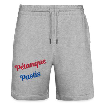 Pétanque et pastis - Short de jogging bio TRAINER Stanley/Stella unisexe - gris chiné - Devant - Nik (191cm) & Marisol (170cm)