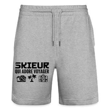 Voyageurs & Skieurs : Passion & Découverte - Short de jogging bio TRAINER Stanley/Stella unisexe - gris chiné - Devant - Nik (191cm) & Marisol (170cm)