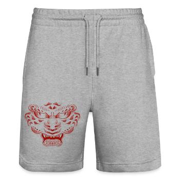 Red Tiger Mask Motif - Stanley/Stella Trainer Unisex Organic Jogging Shorts - heather grey - Front - Nik (191cm) & Marisol (170cm)