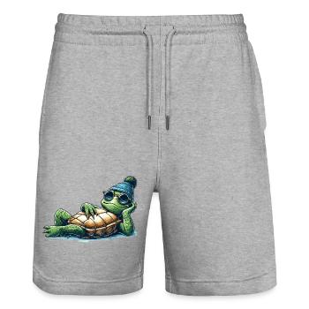 Chill Toad Turtle Cool Chill Gift - Stanley/Stella Trainer Unisex Organic Jogging Shorts - heather grey - Front - Nik (191cm) & Marisol (170cm)