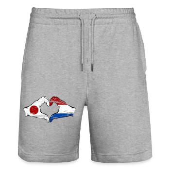 Japan Holland hands heart shape used - Stanley/Stella Trainer Unisex Organic Jogging Shorts - heather grey - Front - Nik (191cm) & Marisol (170cm)