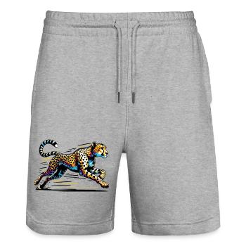 Cheetah - Stanley/Stella Trainer Unisex Organic Jogging Shorts - heather grey - Front - Nik (191cm) & Marisol (170cm)