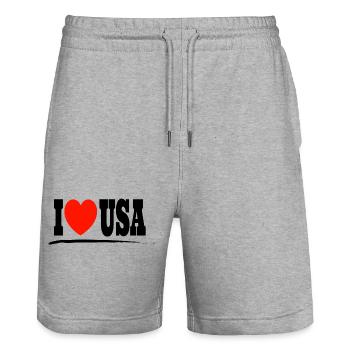J’aime les États-Unis - Short de jogging bio TRAINER Stanley/Stella unisexe - gris chiné - Devant - Nik (191cm) & Marisol (170cm)