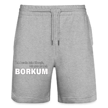 Therapy BORKUM - Stanley/Stella Trainer Unisex Organic Jogging Shorts - heather grey - Front - Nik (191cm) & Marisol (170cm)