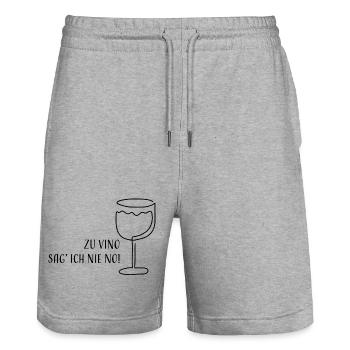 Zu Vino sag' ich nie No! | Weinglas Skizze Spruch - Stanley/Stella Unisex Bio Joggingshorts Trainer  - Grau meliert - Vorne - Nik (191cm) & Marisol (170cm)