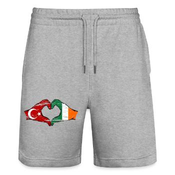 Türkei Irland Hände Herzform used - Stanley/Stella Unisex Bio Joggingshorts Trainer  - Grau meliert - Vorne - Nik (191cm) & Marisol (170cm)