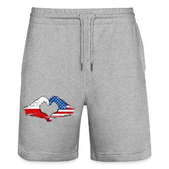Poland USA Flag Heart Shape Used - Stanley/Stella Trainer Unisex Organic Jogging Shorts - heather grey - Front - Nik (191cm) & Marisol (170cm)