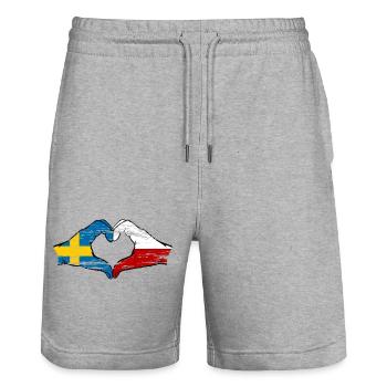Schweden Polen Flagge Herzform used - Stanley/Stella Unisex Bio Joggingshorts Trainer  - Grau meliert - Vorne - Nik (191cm) & Marisol (170cm)