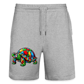 Harlequin Tortoise - Stanley/Stella Trainer Unisex Organic Jogging Shorts - heather grey - Front - Nik (191cm) & Marisol (170cm)
