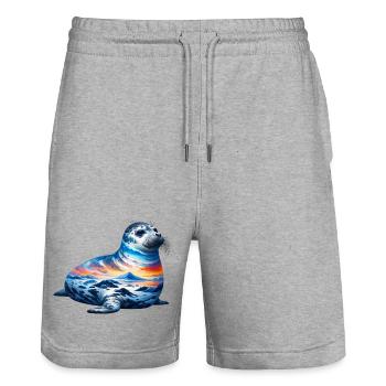 Seal - Stanley/Stella Trainer Unisex Organic Jogging Shorts - heather grey - Front - Nik (191cm) & Marisol (170cm)